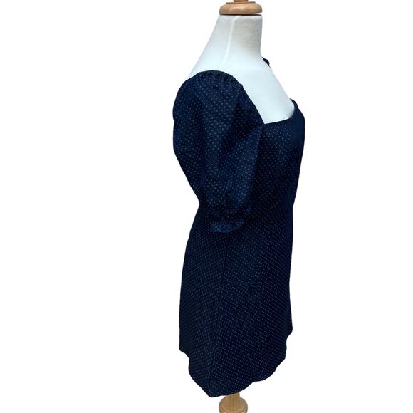 Lulu’s Mini Dress Size M Navy Blue Square Neck Polka Dots Y2K Puff Sleeve Casual - Picture 7 of 10